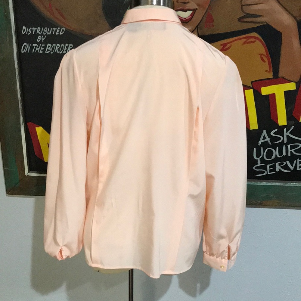 Vintage Tuxedo Style Long Sleeve Button Down Bow Blouse - Picture 2 of 8